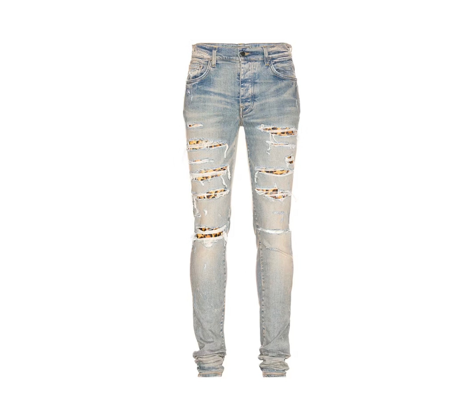 AMIRI FW21 Leopard Patch Skinny Jeans Blue Used