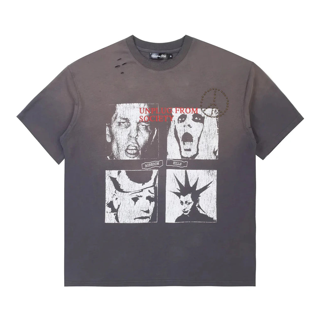 BOREDOM KILLS SCREAM STUDDED TEE GREY