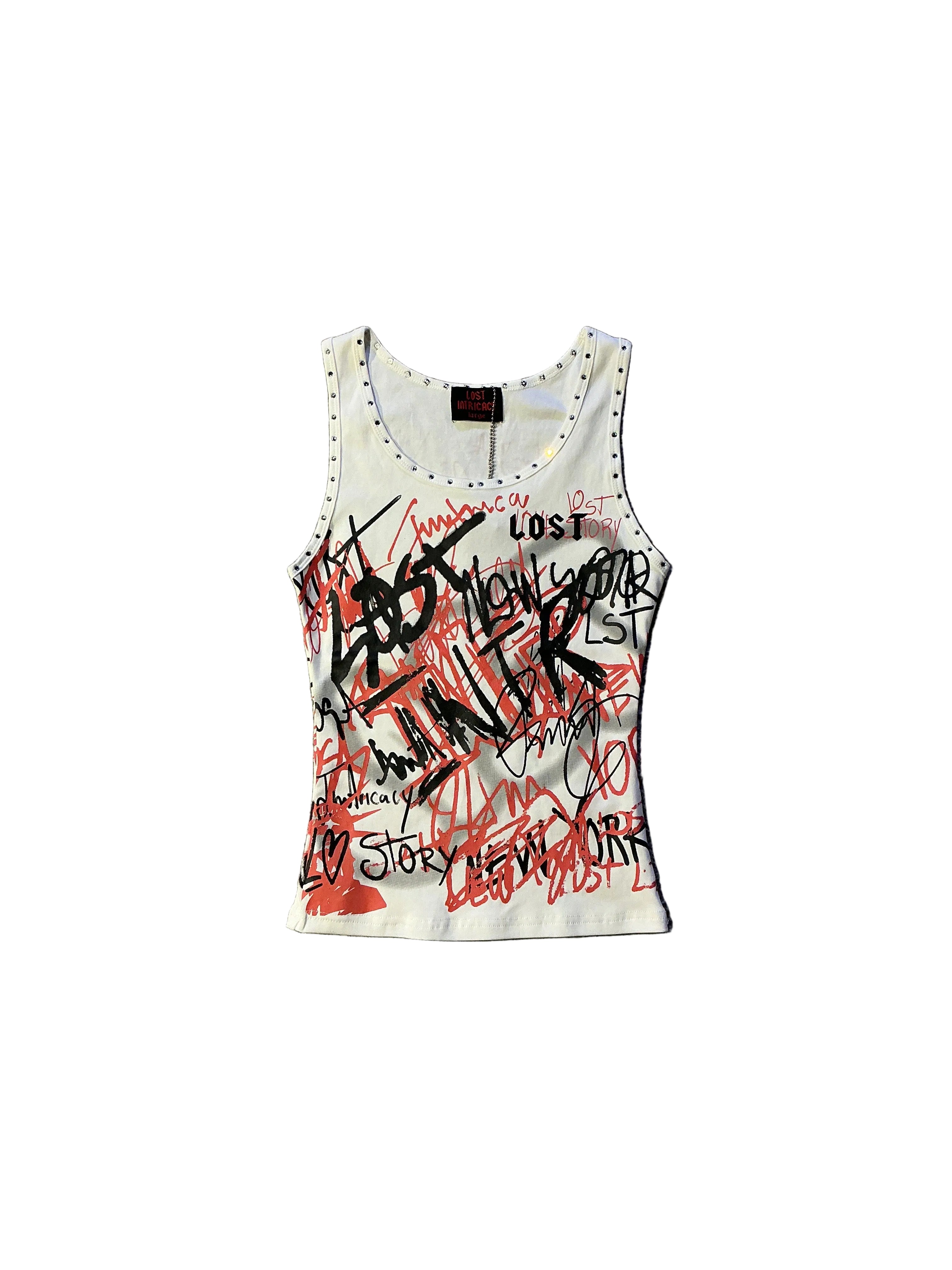 Lost intricacy White Graffiti Tank Women’s
