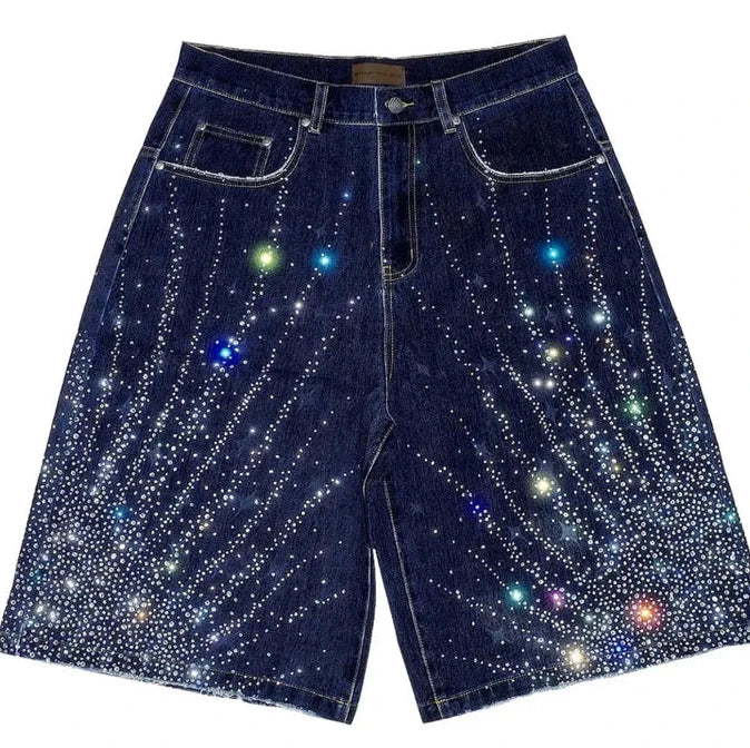 BIRTH OF ROYAL CHILD 20K DIAMOND STARLIGHT DENIM SHORTS IN BLUE