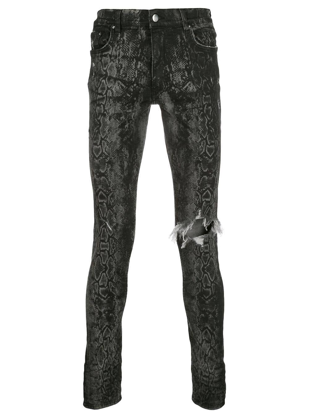 Amiri Distressed Python Print Skinny Jeans Used