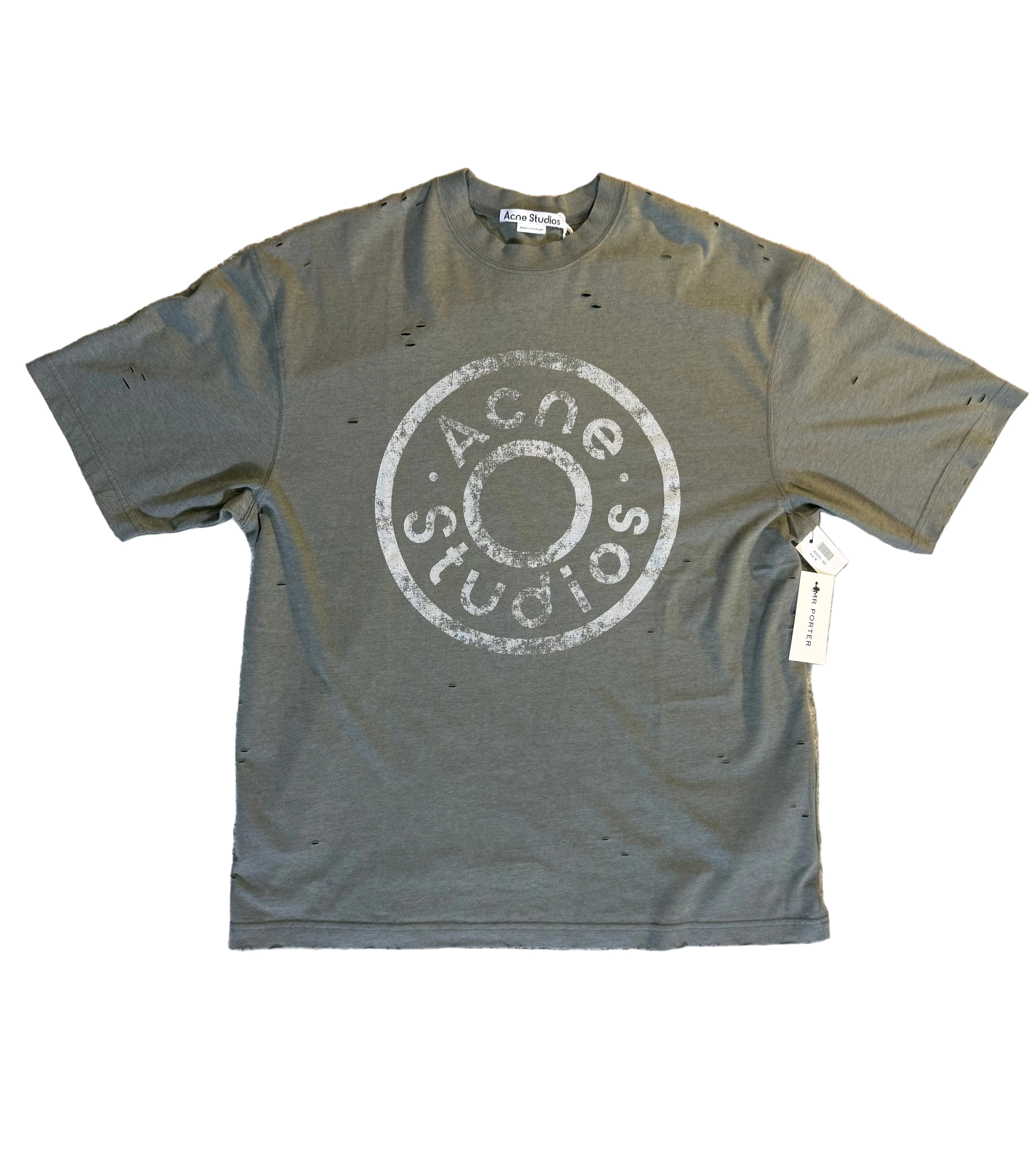 Acne Studios Green Distressed Logo Tee
