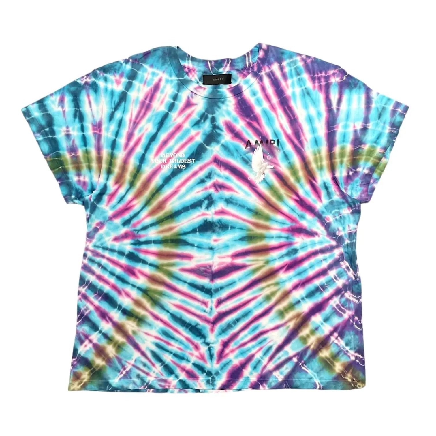 Amiri Tie Dye Rainbow Dove Short Sleeve Tee Shirt Multi