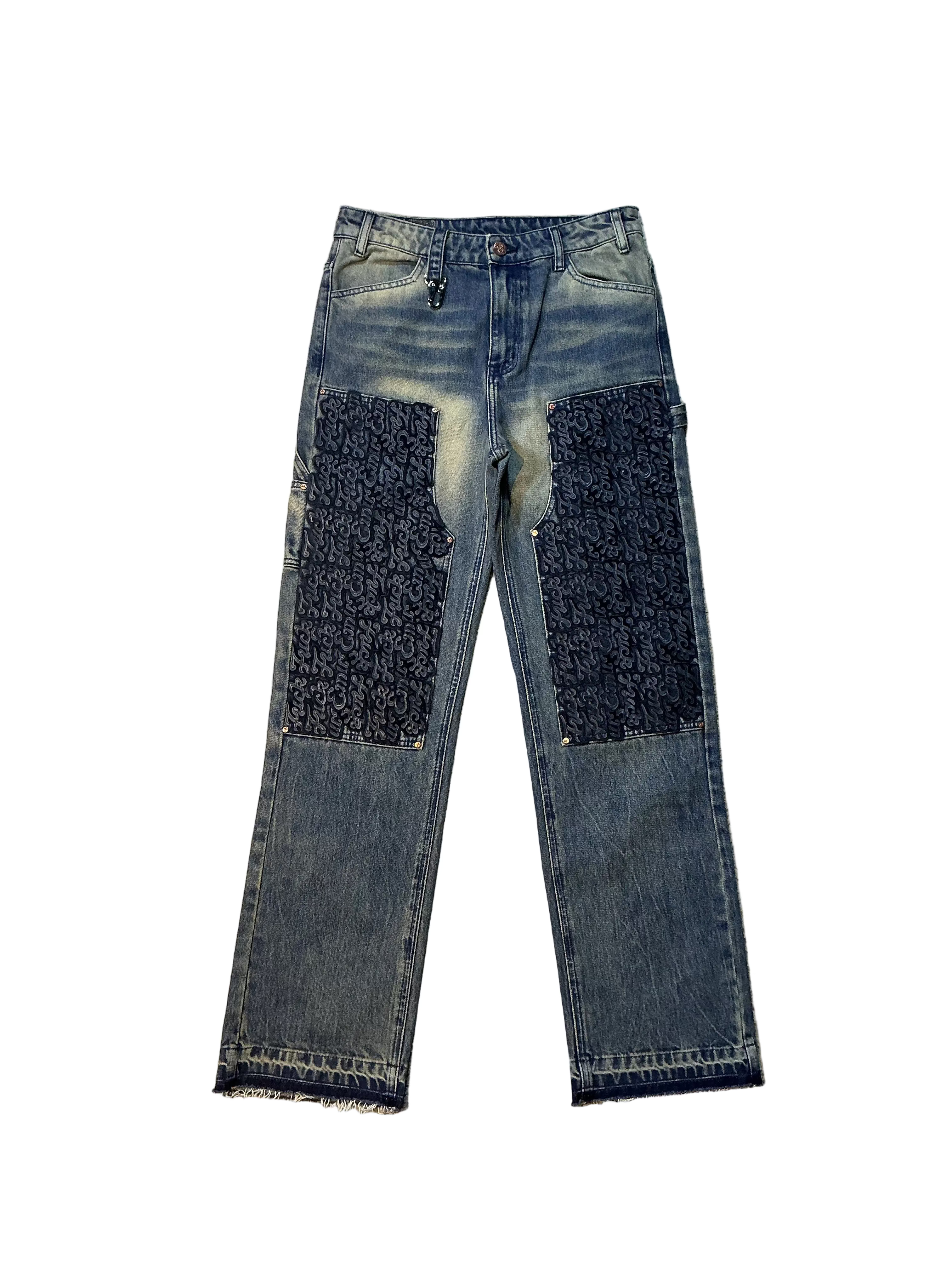 F*ck Em Blue Leather Carpenter Denim