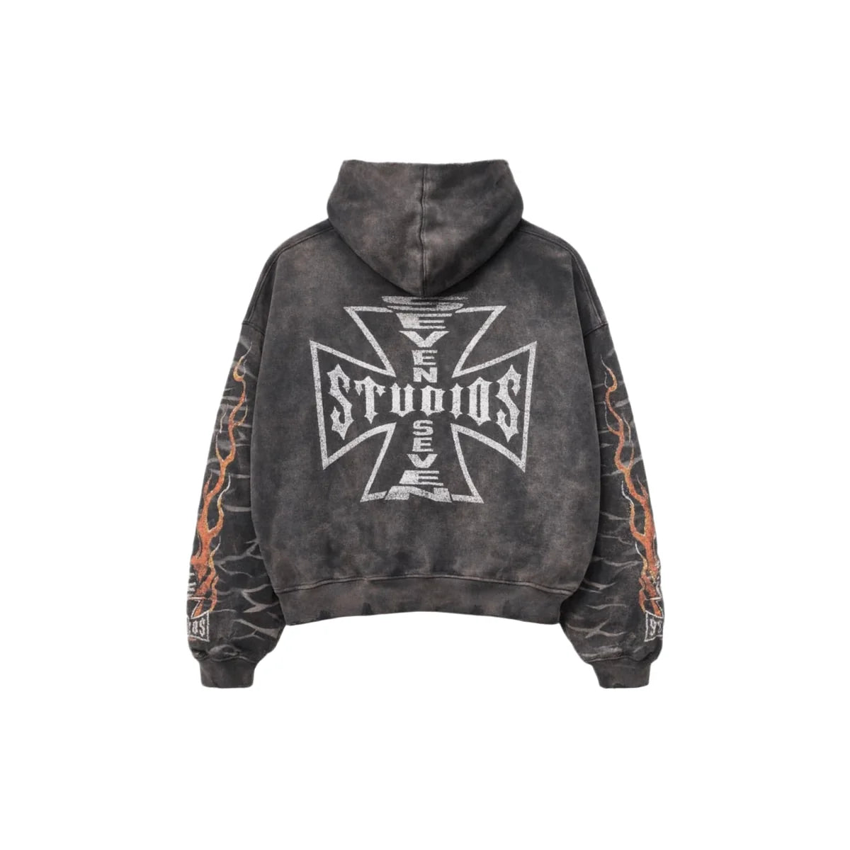 77 Studios Bones Flame Distressed Hoodie Grey