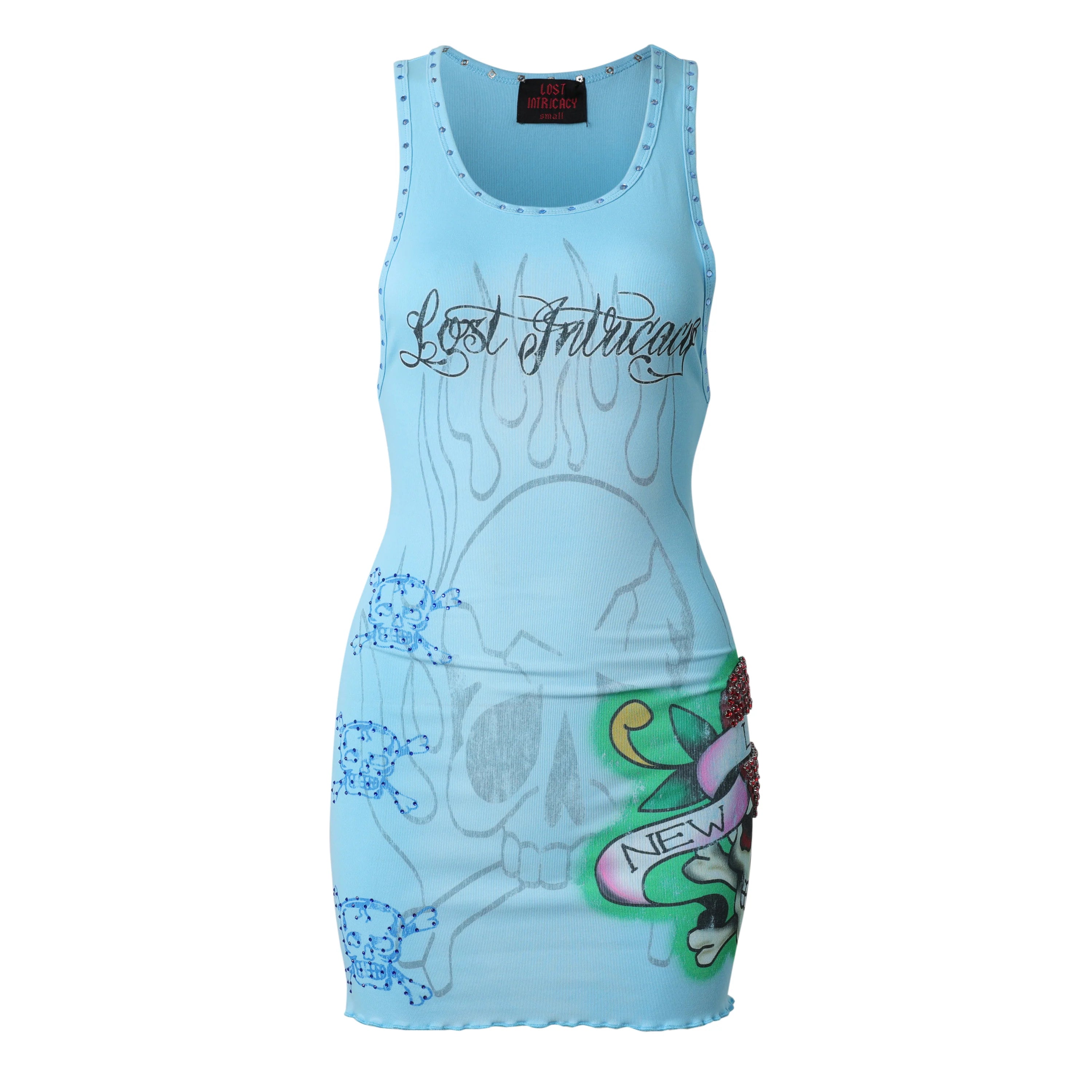 Lost Intricacy Ink & Bones Dress Icy Blue