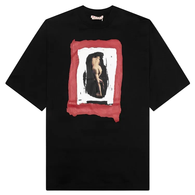 MARNI COTTON T-SHIRT WITH MENDED PATCH - BLACK